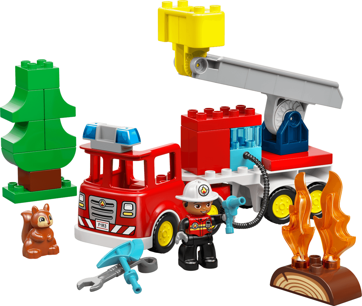 Fire Truck with Hose and Firefighter